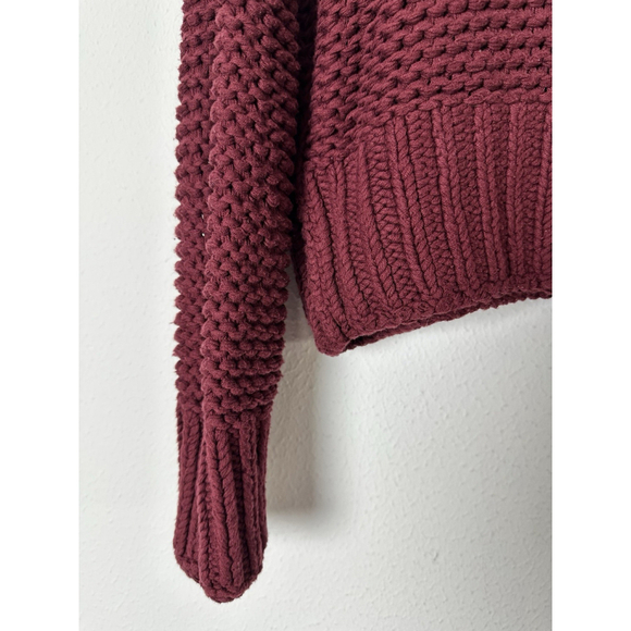 Free People My Only Sunshine Cowl Neck Sweater Small Cropped Boho Red Burgundy - Picture 9 of 10